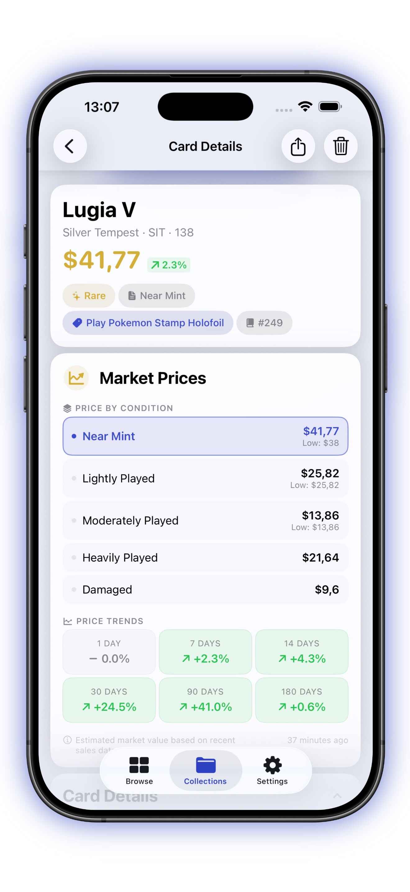 Real-time Pokemon card market prices from TCGPlayer and eBay for multiple card conditions