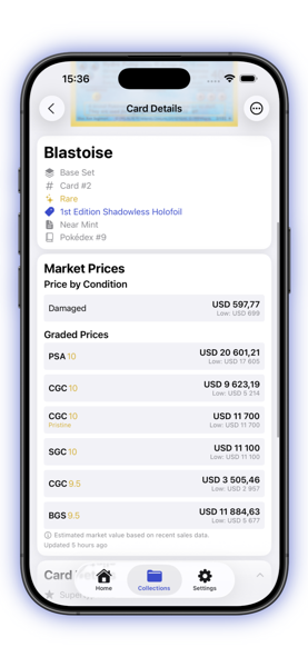 Real-time Pokemon card pricing information